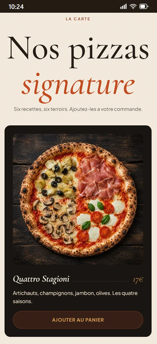 Aperçu mobile de la démo Restaurant